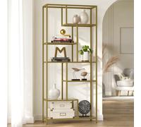 Bookshelf, 6-Tier Tall Bookcase, Display Shelf, Metallic Gold