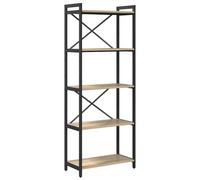 Bookshelf 60x30x155cm Sonoma Oak Engineered Wood Tiered Shelves Black Frame Home