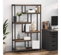Bookshelf 8-Shelf Staggered Industrial Bookcase, Wood and Metal 70.8-Inch Tall Open Storage Shelves