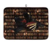 Bookshelf Black Cat Book Microfibre Dish Drying Mat Absorbent Dish Drying Drainers Mats for Kitchen Spoon Glass Plate 45.7 x 60.9 cm
