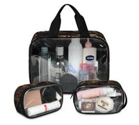 Bookshelf Black Cat Book Travel Makeup Bag for Women Men, Translucent Cosmetic Bags 3 Pcs Large Shower Wash Pouch Toiletry Cosmetic Toiletries Organizer
