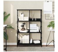 Bookshelf Black Engineered Wood 78.5x33x117.5cm 4-Shelf Metal Legs Industrial