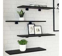 Bookshelf Board Black 60x20x1.5cm Engineered Wood 3-Shelf Modern Wall Shelf Slim