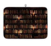 Bookshelf Book Microfibre Dish Drying Mat Library Book Absorbent Dish Drying Drainers Mats for Kitchen Spoon Glass Plate 40.6 x 45.7 cm