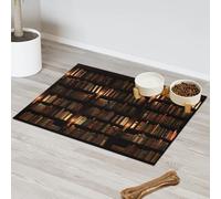Bookshelf Book Pet Feeding Mat for Cat Dog Water Bowl Food Mats Library Book Pet Feeding Mats Absorbent Nti-Slip Contain Spills Protects Floors Placemat 60.9 x 81.2 cm