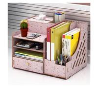 Bookshelf Bookshelf File Racks Office Storage Box A4 Information Bookend Bookshelf Wooden Multilayer Stationery Finishing Magazine Rack,Pink,38x26x28cm