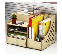 Bookshelf Bookshelf File Racks Office Storage Box A4 Information Bookend Bookshelf Wooden Multilayer Stationery Finishing Magazine Rack,Natural,38x26x28cm