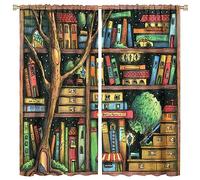 Bookshelf Curtains for Study School Library Reading Room Bedroom Book Rod Pocket Blackout Window Treatment Cartoon The Tree Home Decor Window Drapes 42x45in
