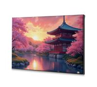 Bookshelf Decor Cherry Blossom Serenity: A Japanese Temple At Sunset Canvas Decorative Picture Decorative Plates Religious Easter Decorations(30x40cm)