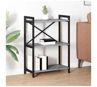 Bookshelf Grey Sonoma 60x30x85cm Engineered Wood Tiered Shelves Black Frame Mini