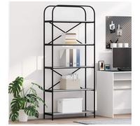 Bookshelf Grey Sonoma 80x30x183cm Engineered Wood 5-Shelf Black Legs Stable