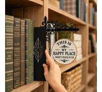Bookshelf Hanging Sign, Metal Book Nook Decor with This is My Happy Place Plaque for Reading Corner, Vintage Shelf Decoration Gift for Book Lovers Library Office