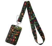 Bookshelf ID Lanyard with Card Holder Books ID Badge Holder Cute Keychain Neck Lanyard for Keys ID Badges Name Tag for Women Men Kids Girls Nurses Teachers for Work & School ID Holder(Plants)