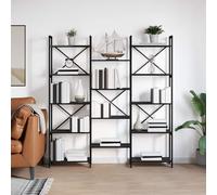 Bookshelf Industrial Black Oak Engineered Wood 156x25x167cm Tall Tiered Shelves
