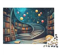 Bookshelf Jigsaw 1000 Piece Challenge Toy for Adults Library Impossible Jigsaw Puzzles 1000 Piece Educational Games for Adults Or Families Pieces Gifts 1000pcs (75x50cm)