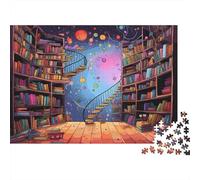 Bookshelf Jigsaw Puzzle 1000 Piece for Adults 1000 Pieces Starry Reading Nook Challenge Toy for Educational Games Gifts 52x38cm/1000pcs