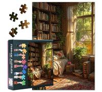 Bookshelf Jigsaw Puzzles 1000 Pieces Book House Puzzle for Adults 1000 Pieces with Letters on Back Hard Impossible Difficult Challenging Family Puzzle Library Puzzles 20x27inches