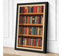 Bookshelf Library Vintage Canvas Wall Art Print 24x16 Inch (61 x 41 cm)