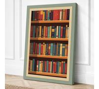 Bookshelf Library Vintage Canvas Wall Art Print 24x16 Inch (61 x 41 cm)