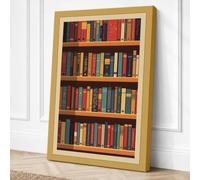Bookshelf Library Vintage Canvas Wall Art Print 30x20 Inch (76 x 51 cm)