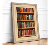 Bookshelf Library Vintage Framed Wall Art Print A2 (59.4×42cm) Oak, Wall Decor for Living Room, Bedroom, Office & Home, Ready to Hang, Art Gift