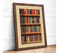 Bookshelf Library Vintage Framed Wall Art Print A3 (42×29.7cm) Walnut, Wall Decor for Living Room, Bedroom, Office & Home, Ready to Hang, Art Gift