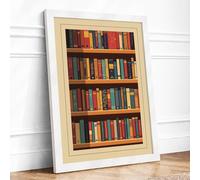 Bookshelf Library Vintage Framed Wall Art Print A4 (29.7×21cm) White, Wall Decor for Living Room, Bedroom, Office & Home, Ready to Hang, Art Gift