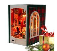 Bookshelf Nook Kit - Decorative Bookends, Miniature House | Christmas 3D Model, Wooden Book Nook Decor, Holiday Bookshelf Display, Miniature Building Kit for Adults Teens Beginners Fun