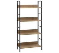 Bookshelf Oak & Black 60x27.6x124.5cm Engineered Wood Steel 3-Tier Shelf Storage