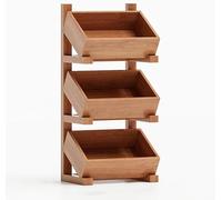 Bookshelf Organizer - 3-Tier Floor Standing Bookcase with Easy Assembly for Living Room and Kitchen, Cherry Finish, Space-Saving Design