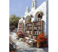 Bookshelf Paint by Numbers for Adults, Building Paint by Numbers Crystal Art Christmas, Canvas Kits with Acrylic Paint, Hobbies for Adults Women Children, Home Wall Decor (Frameless 24x32in) U-778