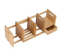 Bookshelf Riser, Wood Desktop Bookshelf, Extendable Desk Organizer Shelf, Desk Storage Rack Tiny Bookshelf Desktop Book Organizer with Drawer for Home Bedroom Office