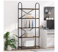 Bookshelf Smoked Oak 80x30x183cm Engineered Wood Black Steel Frame 5-Shelf Home