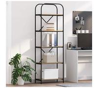 Bookshelf Sonoma Oak 60x30x183cm Engineered Wood 5-Shelf Freestanding Black Legs