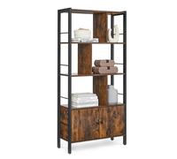 Rustic Brown Bookcase with Adjustable Shelves and Storage