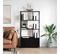 Bookshelf Tiered Storage Black Oak Engineered Wood 80x30x155.5cm Durable w/doors