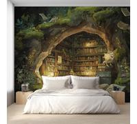 Bookshelf Wallpaper for Living Room, Tree Hole Anime Magic Wall Mural for Bedroom, Non-Woven Photo Wallpaper Home Decor 250X175cm, Wall Decoration D22