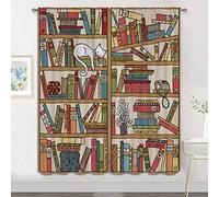 Bookshelf with Books Blackout Curtains, Boy Girls Bedroom Living Room Darkening Decor Sleeping Over Bookshelf Cat Boho Design Rod Pocket Thermal Insulated Window Curtain/Drapes, 42x63 Inch
