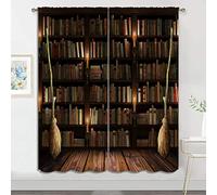 Bookshelf with Books Blackout Curtains, Boy Girls Bedroom Living Room Darkening Decor Vintage Library Art Painting Rod Pocket Thermal Insulated Window Curtain/Drapes, 55x63 Inch