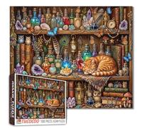 Bookshelf Wizard Jigsaw Puzzles 1000 Pieces Potion Bottle Cat Jigsaw Puzzles for Challenging Family Games Witchy Crystal DIY Handwork Puzzle for Home Wall Decor Magic Library Gifts 19.7"x27.6"