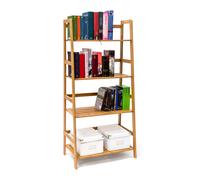 Bookshelf Wooden Bookcase Leaning Shelf 4 Tiers Bamboo Ladder Bookshelf Rustic