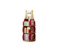 Bookshelves 360° Rotating Bookshelf Picture Book Rack Student Storage Bookcase Reading Area Modern(Red)