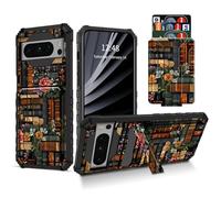 Bookshelves Flowers Wallet Case for Google Pixel 8 Pro, Credit Card Holder ID Slot Hidden Pocket Built-in Stand Kickstand Rugged Full Covered Phone Case for Google Pixel 8 Pro