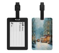 Bookshop in A Street Winter Luggage Tag Travel Bag Suitcase Baggage Name Tags