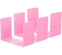Bookstand Acrylic Bookends, 6 Pack Plastic L-Shaped Book Ends for Shelves Desktop Bookshelf Magazine Organizer Stand Holder for Study Room(Pink)