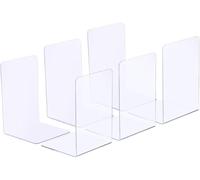 Bookstand Acrylic Bookends, 6 Pack Plastic L-Shaped Book Ends For Shelves Desktop Bookshelf Magazine Organizer Stand Holder For Study Room(Clear)