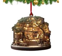 Bookstore 2D Flat Bookshop Christmas Tree Decorations - Book Lover Hanging Ornament for Reading Room, Library
