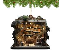 Bookstore Christmas Tree Ornament - 2D Flat Bookshop Decoration, Book Lover Pendant for Tree, Hanging Ornament for Book Club, Reading Room, Library