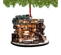 Bookstore Christmas Tree Ornaments - 2D Flat Book Tree Decorations, Book Lover Pendant Hanging Ornament for Library & Reading Room