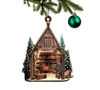 Bookstore Christmas Tree Ornaments - 2D Flat Bookshop Decorations & Book Lover Hanging Pendants for Reading Room & Library